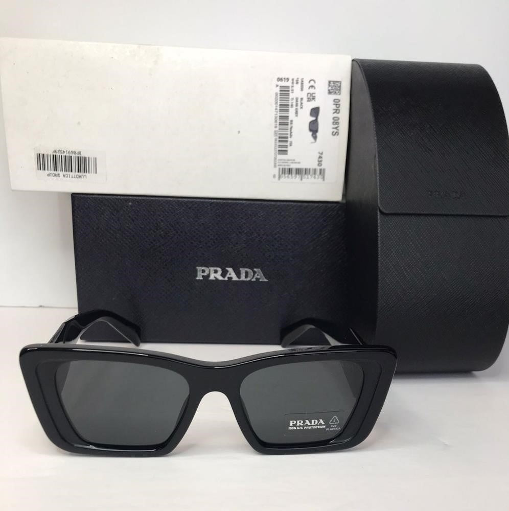 💯 - Authentic New Prada PR-08YS 1AB5S0 Sunglasses Women's Black Dark Grey Bu…