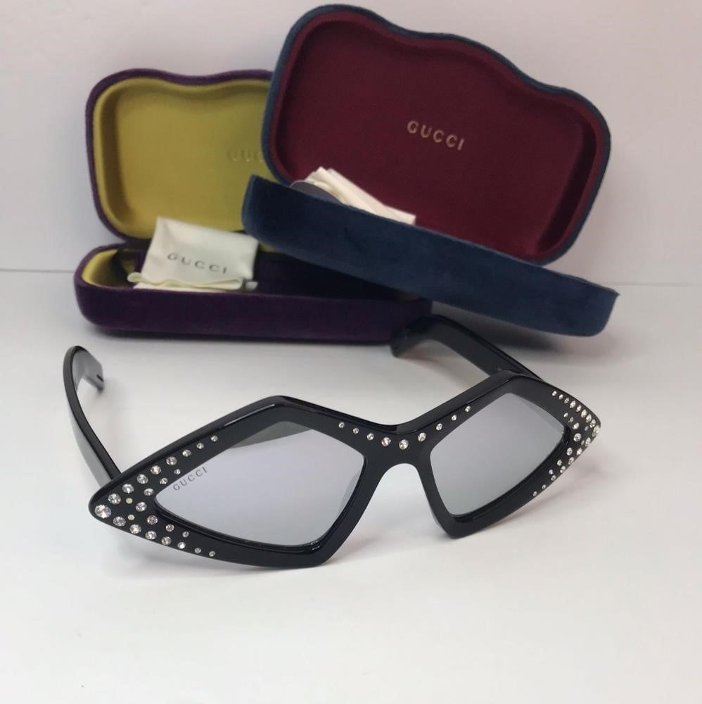 New 💯 Original GUCCIAcetate Geometric Crystal Sunglasses GG0496S Black