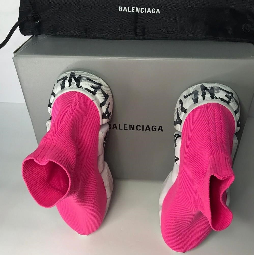 New Authentic Balenciaga Speed 2.0 Graffiti Recycled Knit Sock Sneaker