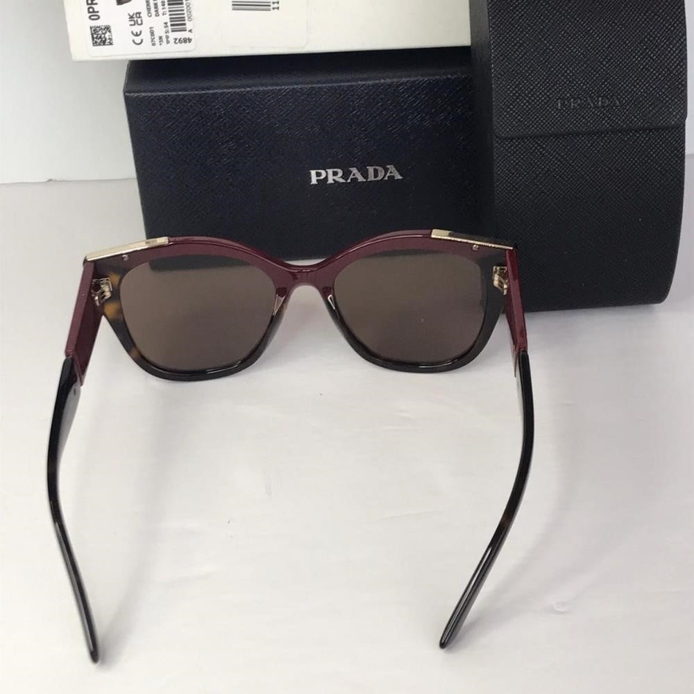 💯 - Authentic New Prada PR 02WS Women's Pillow Sunglasses, Cherry/Dark Havana