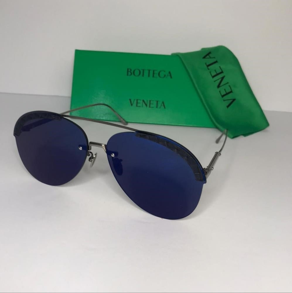 New - 💯original Bottega Veneta Blue Pilot Unisex Sunglasses BV0242S 003 63.