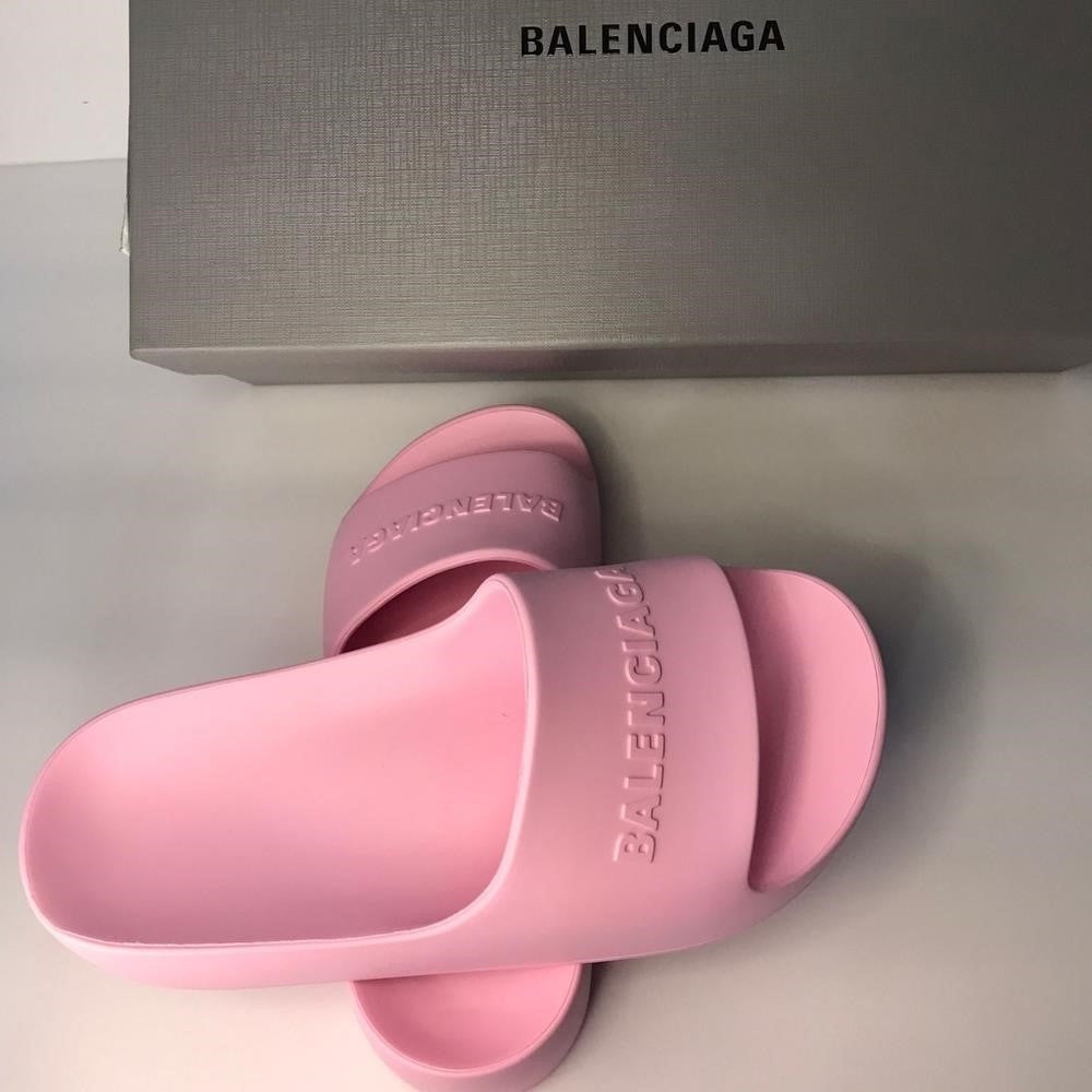 New Original Balenciaga pink Logo Platform Slide Sandal