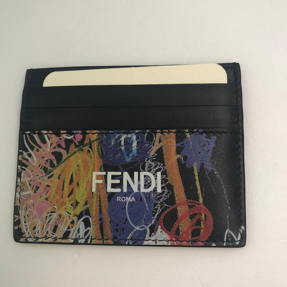 New Original Fendi Noel Fielding Print Card Holder 'Nero