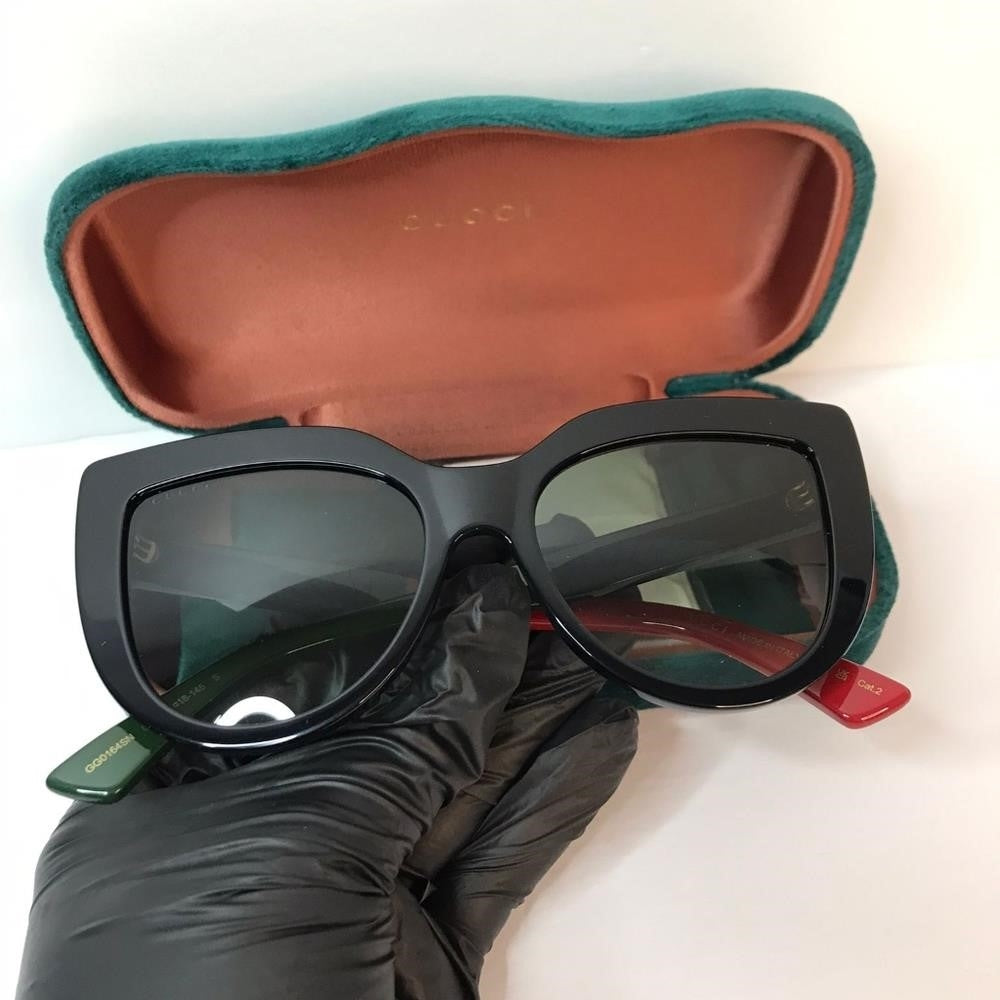 New - 💯 Original Gucci Sunglasses GG0164SN 003 Black with Red and Green Brown