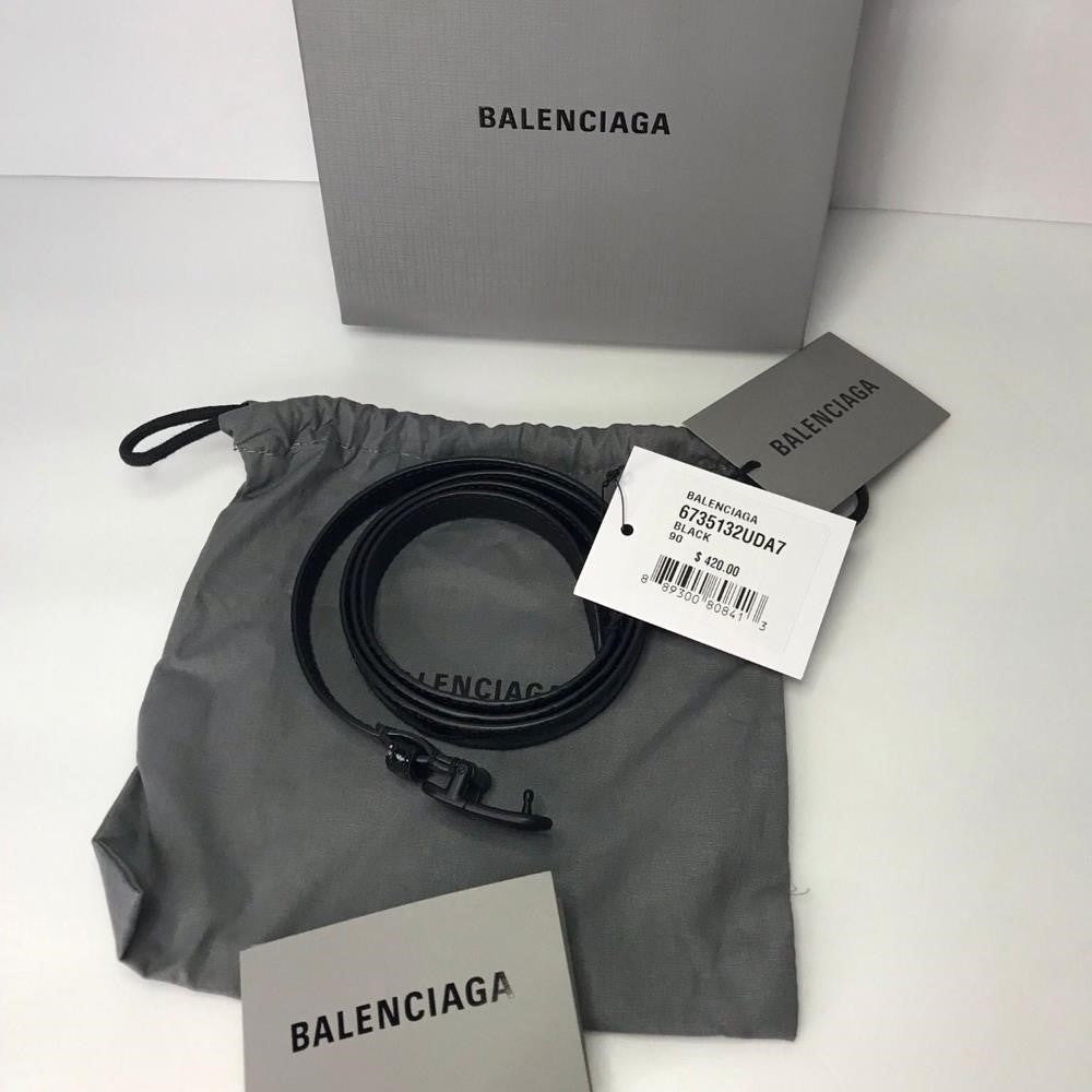 New Authentic Balenciaga BB Logo Buckle Croc Embossed Leather Skinny Belt