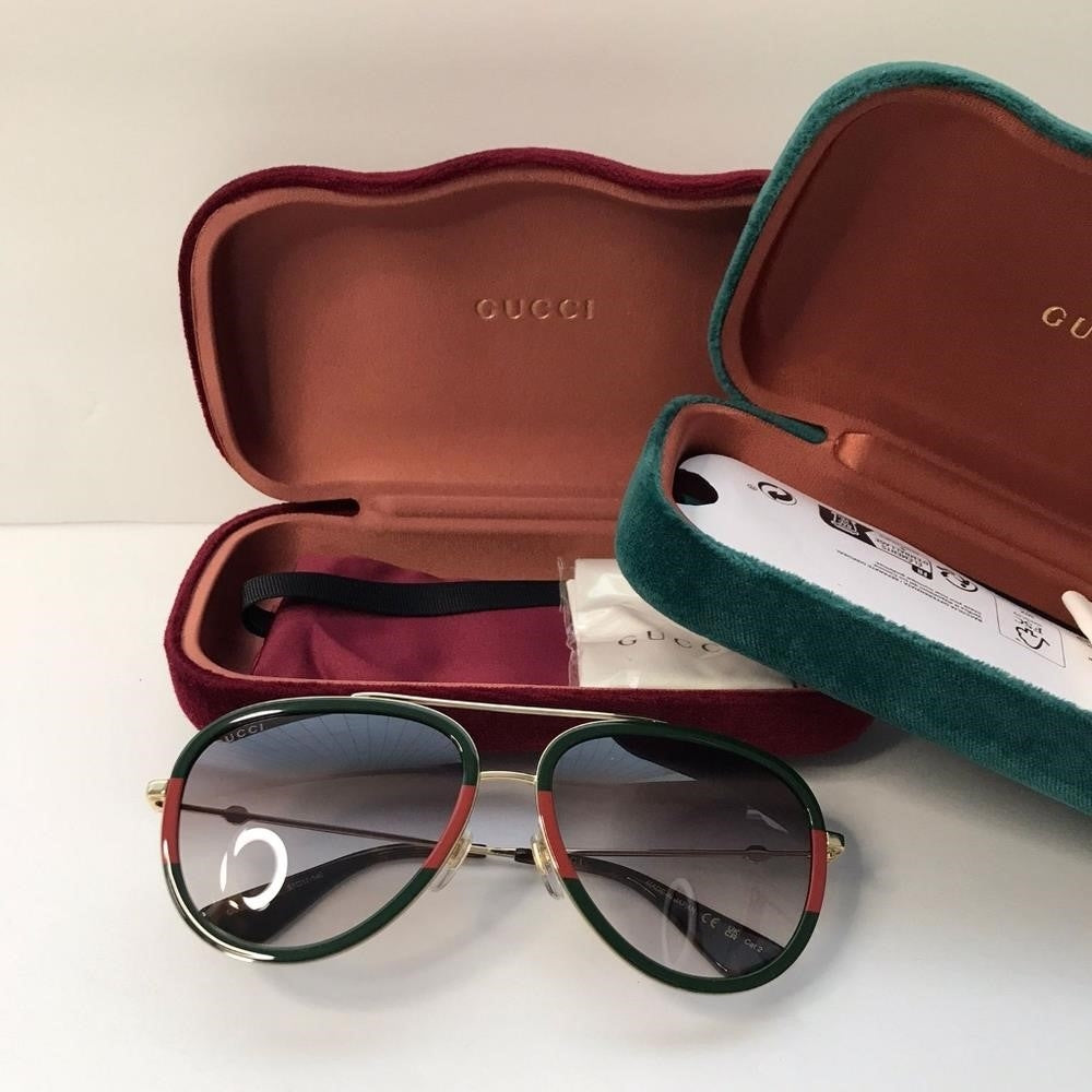 New Gucci Sunglasses Green/Red Grey Gradient Pilot Unisex GG0062S 003 57