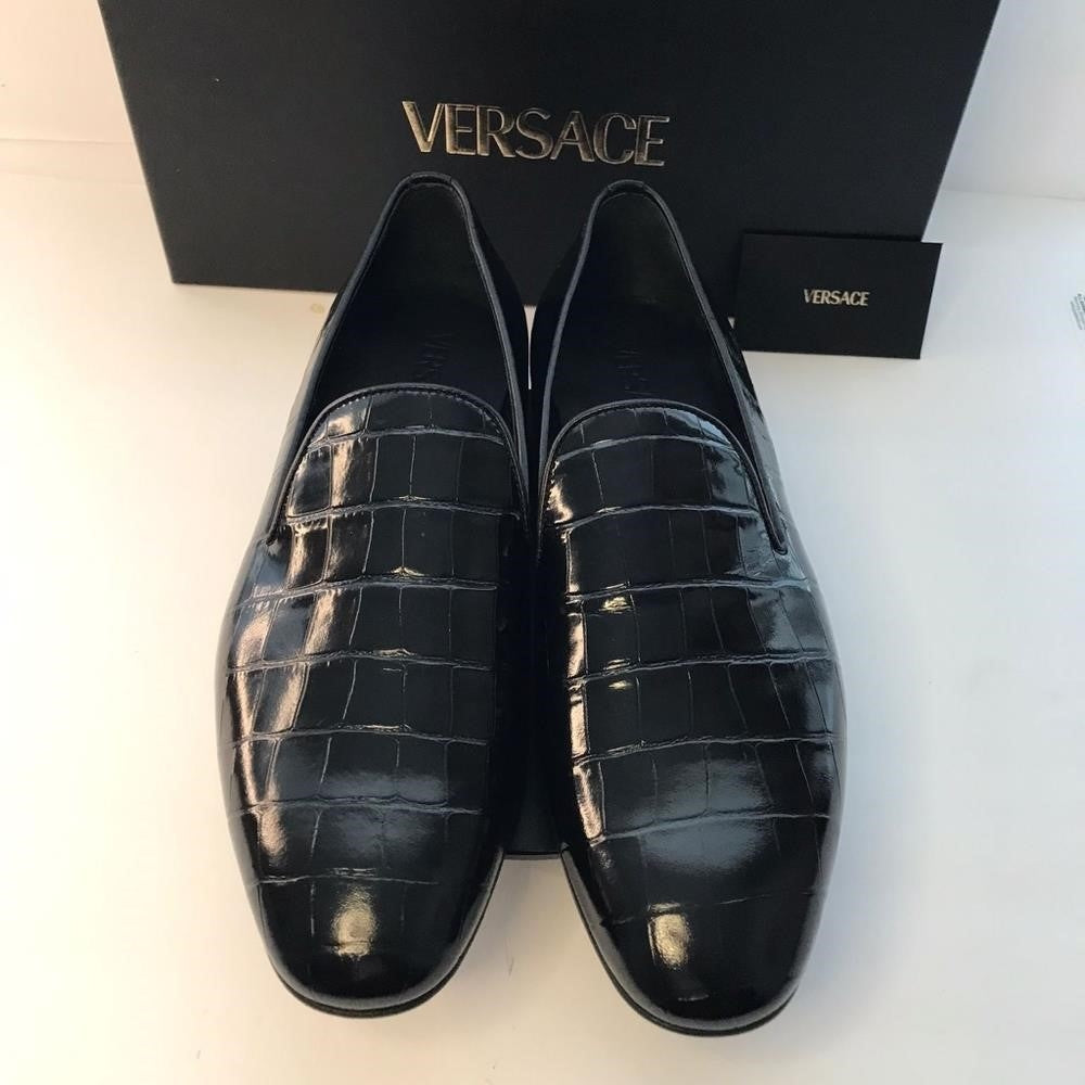 Versace Original Men's Croc-Effect Leather Smoking Slippers