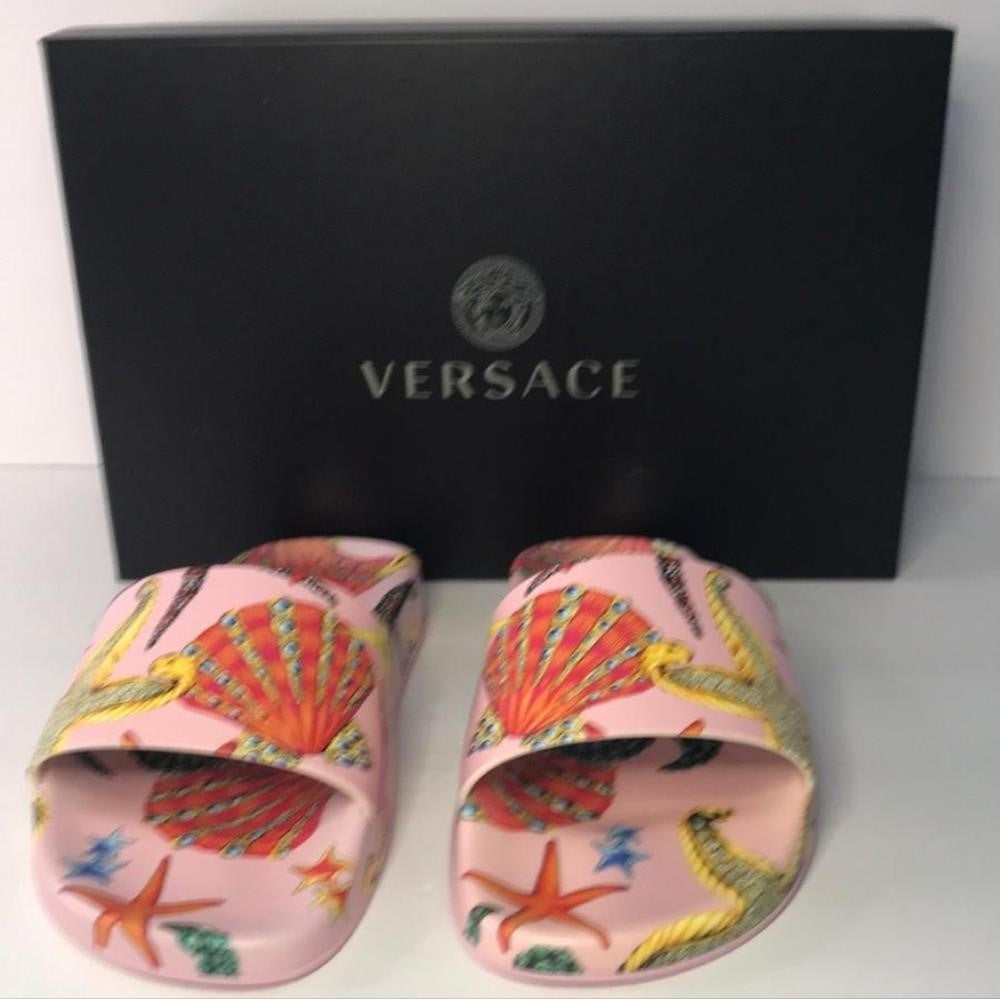 New 100% Versace Women's  ST Tresor De La Mer  Print Pool Slide Flip Flops Shoes