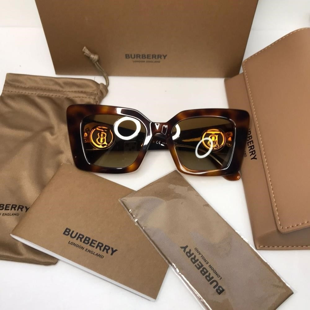 💯 OriginBurberry BE4344 Women's Square Polarised Sunglasses, Light Havana/Brown