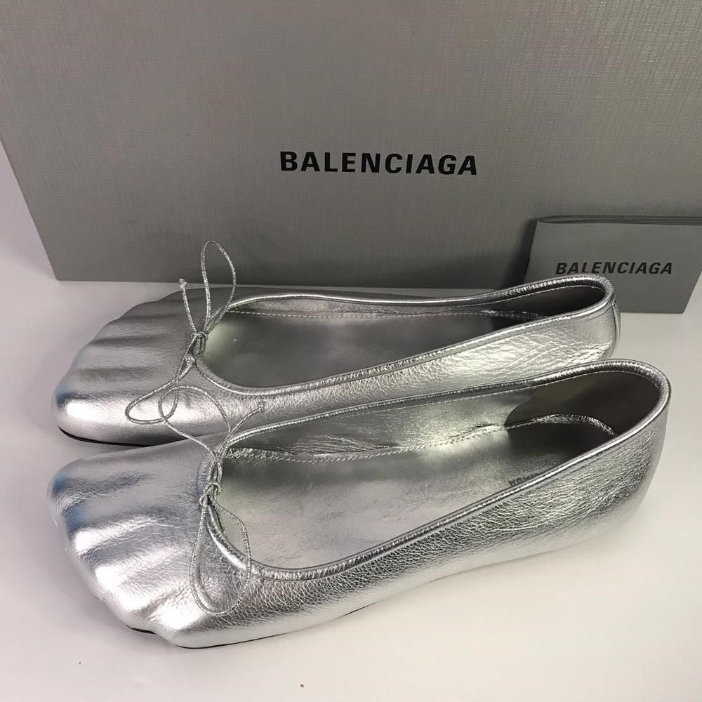 New Authentic BALENCIAGA  Anatomic Pump Metallic-Leather Ballet Flats