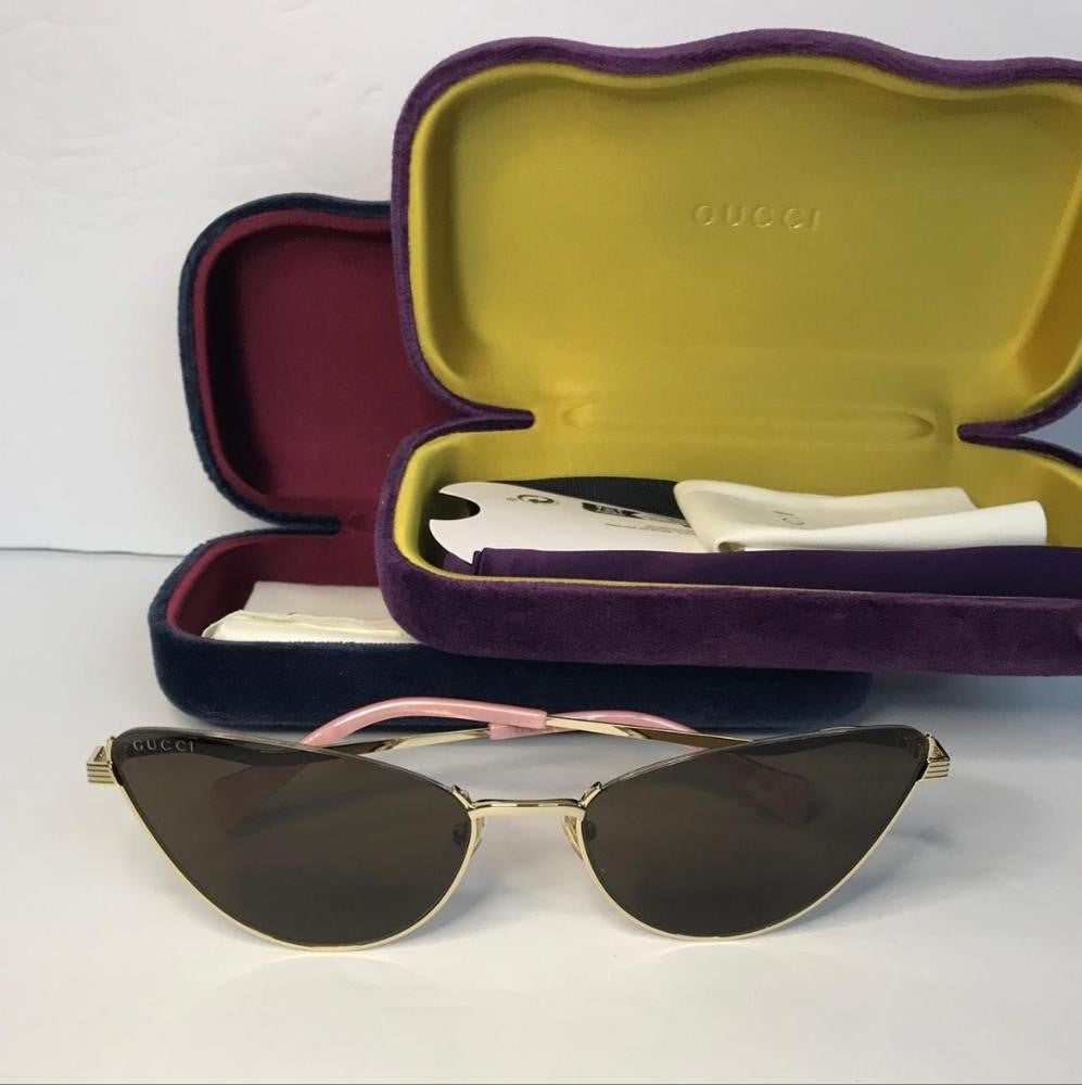 New 💯 Original Gucci GG1006S 002 Brown Gold Cat Eye Women S Sunglasses Gucci GG