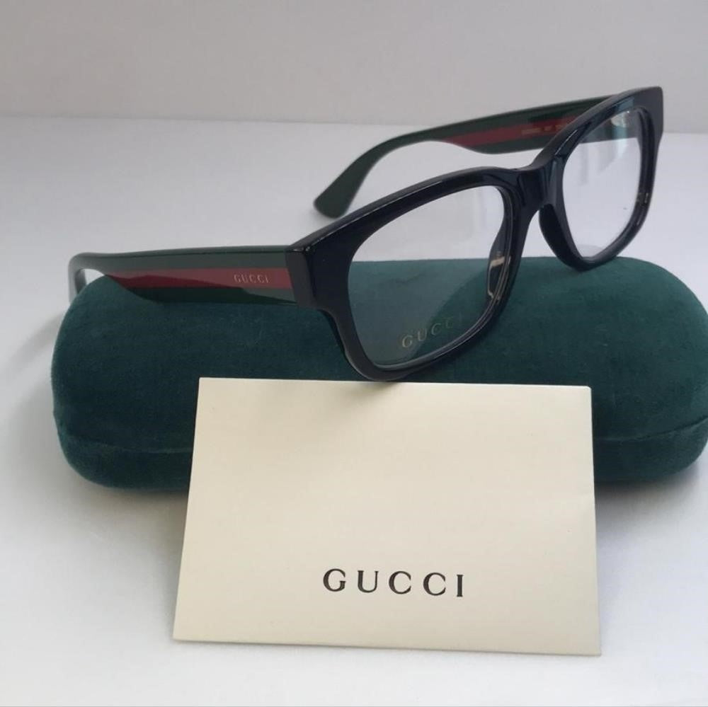 Gucci Eyeglasses Urban GG0343O GG/0343O 007 Black/Green/Red Optical Frame