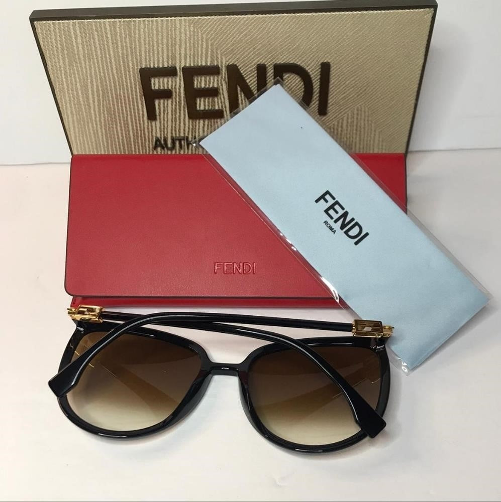 Original -New FENDIAccetate Cat Eye Sunglasses FF 0432/G/S Black Gold