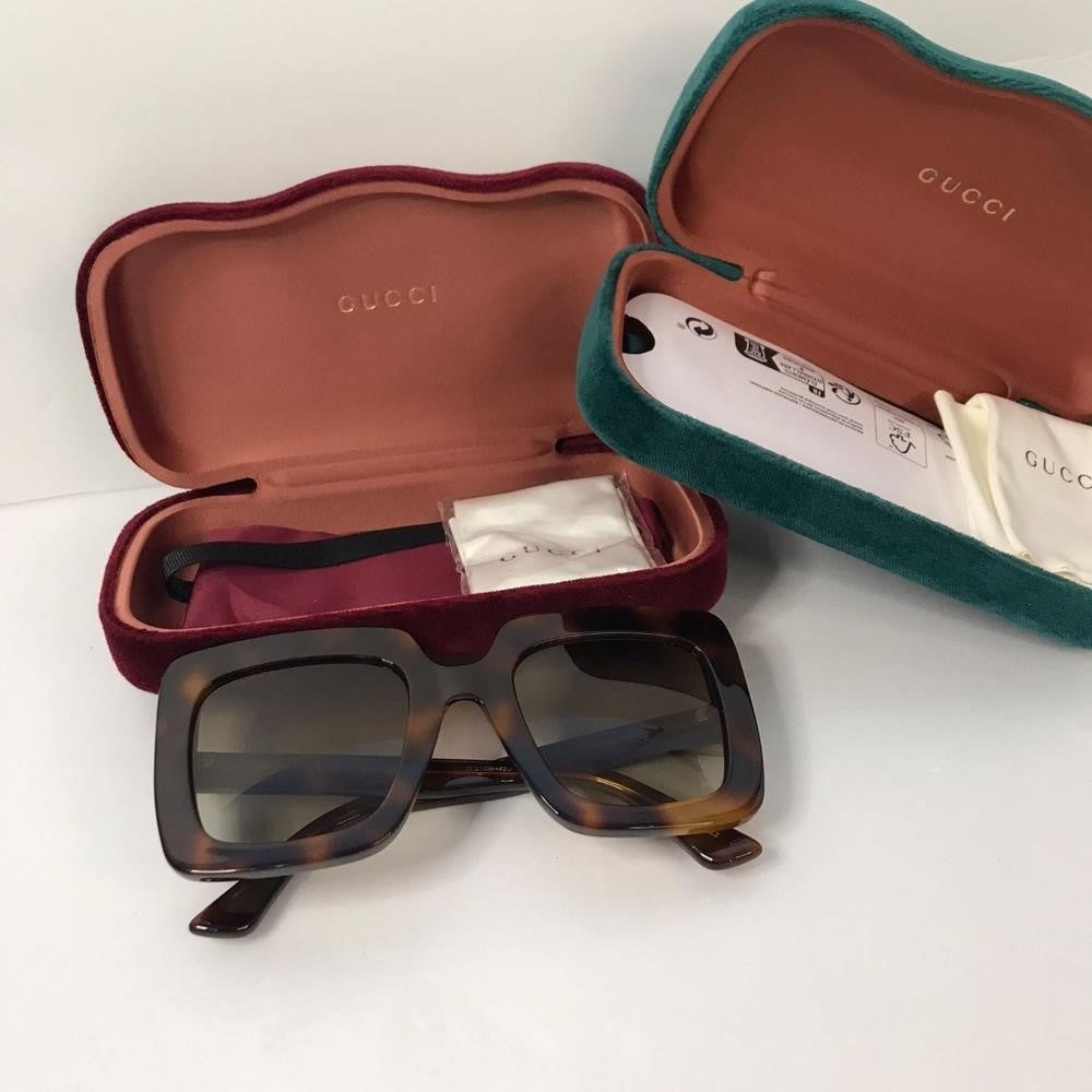 New  - 💯 Original Gucci Brown Gradient Rectangular Ladies Sunglasses GG0328S 00