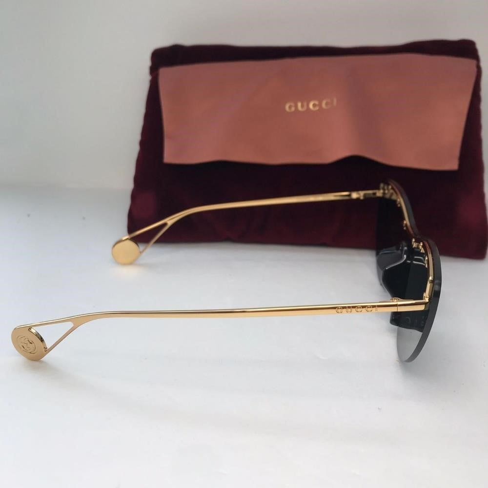 New  - 💯 Original GG0666S 001 99Gucci 99 mm Gold Sunglasses