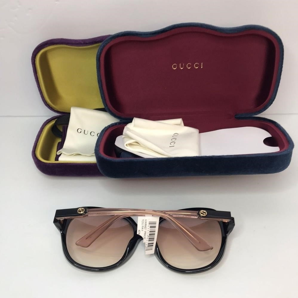 💯 Auth GUCCI Square Sunglasses GG0489SA 003 Black Gold Interlocking GG Pink