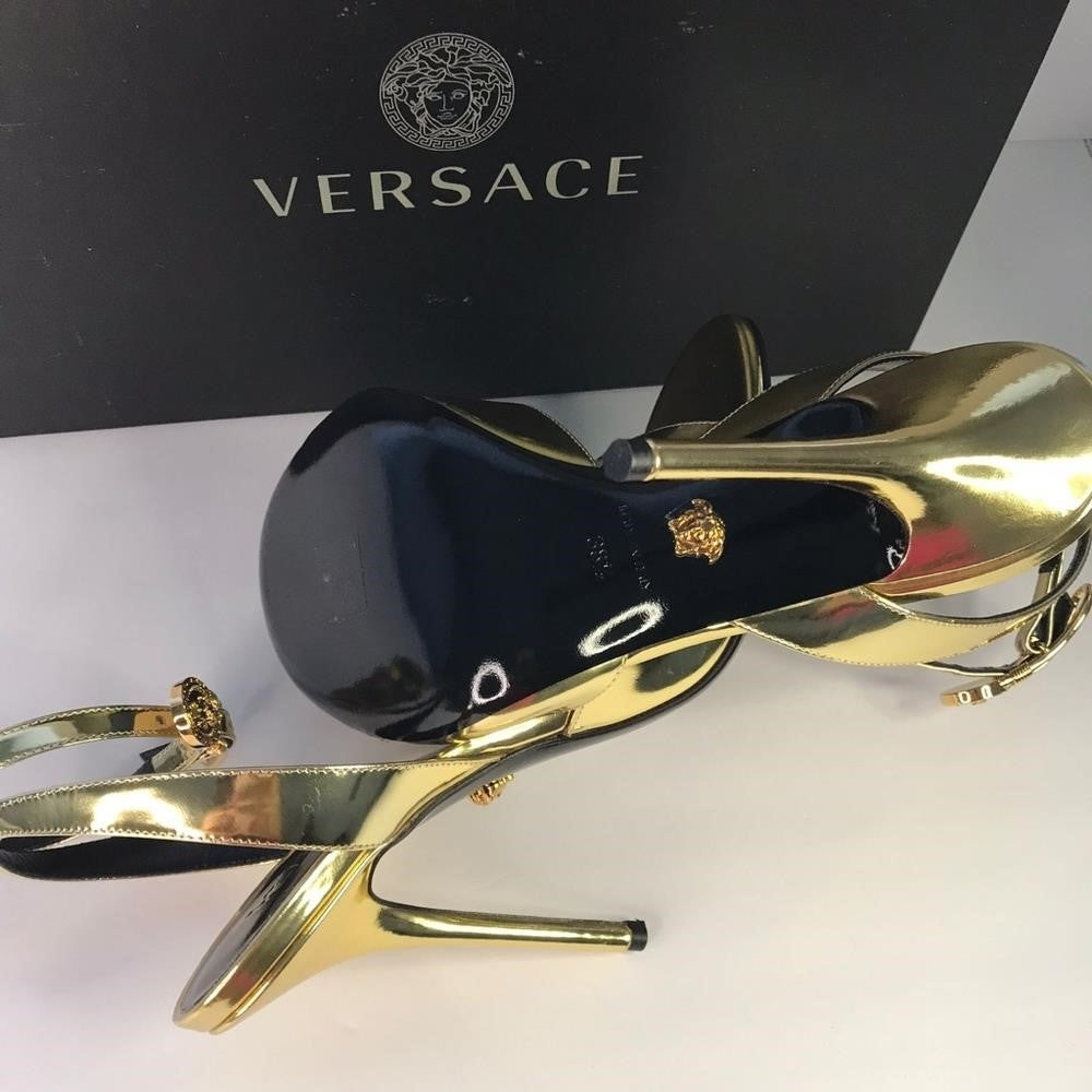 New Authentic VERSACE Safety Pin High-Heel Sandals