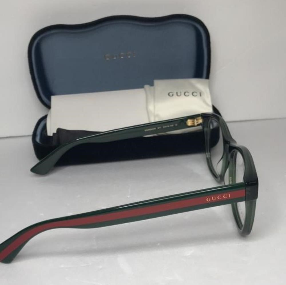 New- 💯 Original Gucci GG0004ON 011 Green with Red Stripe Square Men`s Eyeglas