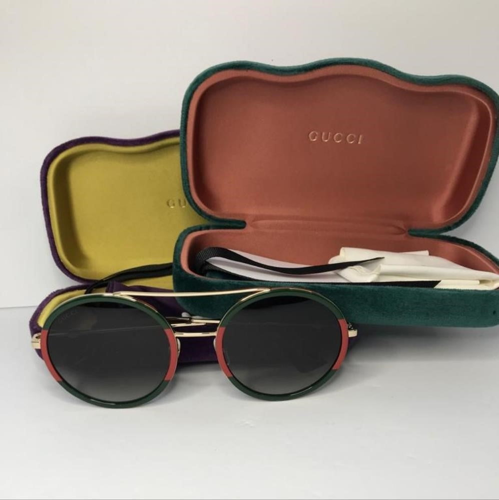 New - 💯 Original GUCCI Green Gradient Round Ladies Sunglasses GG0061S 003