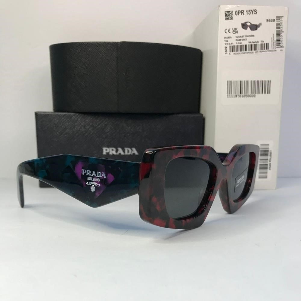 New - 💯 Original PRADAAcetate Symbole Sunglasses SPR 15Y Scarlet Tortoise