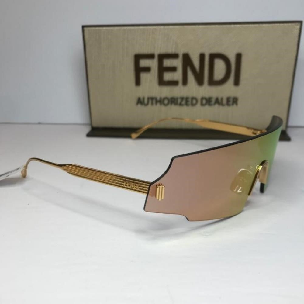 💯 - Original New  FF 0440 FENDI Rectangle-frame gold-tone mirrored sunglasses