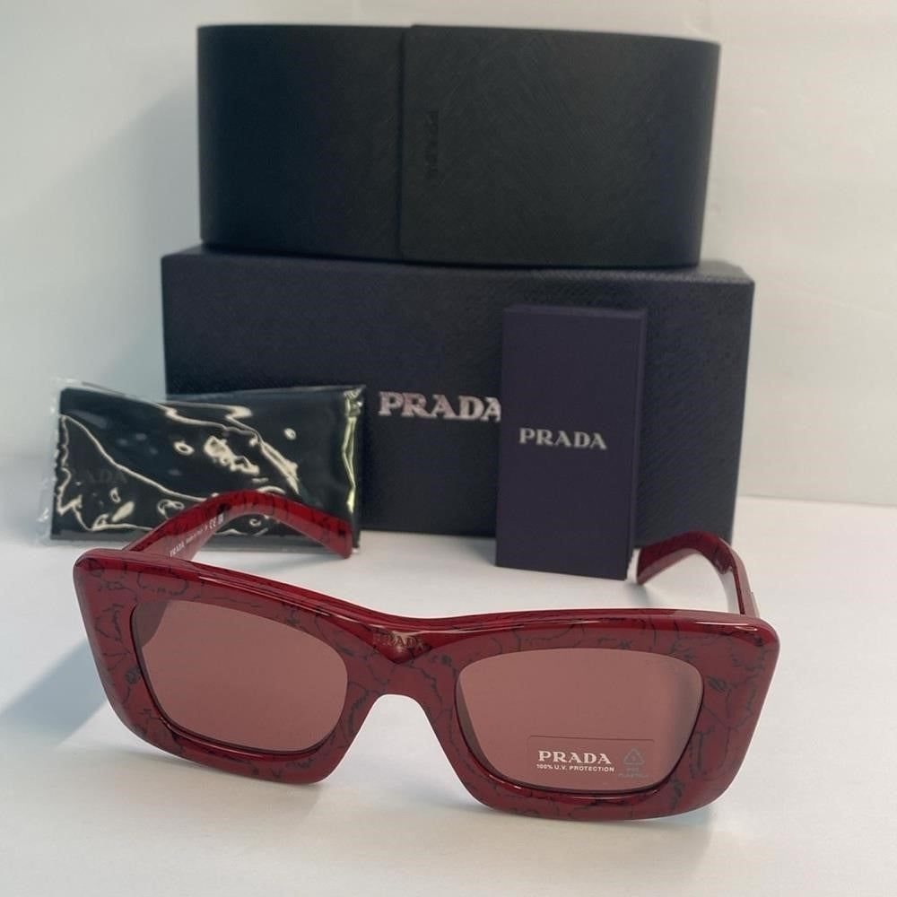 New Authentic PRADA  Acetate Symbole Sunglasses SPR 13Z Red Marble