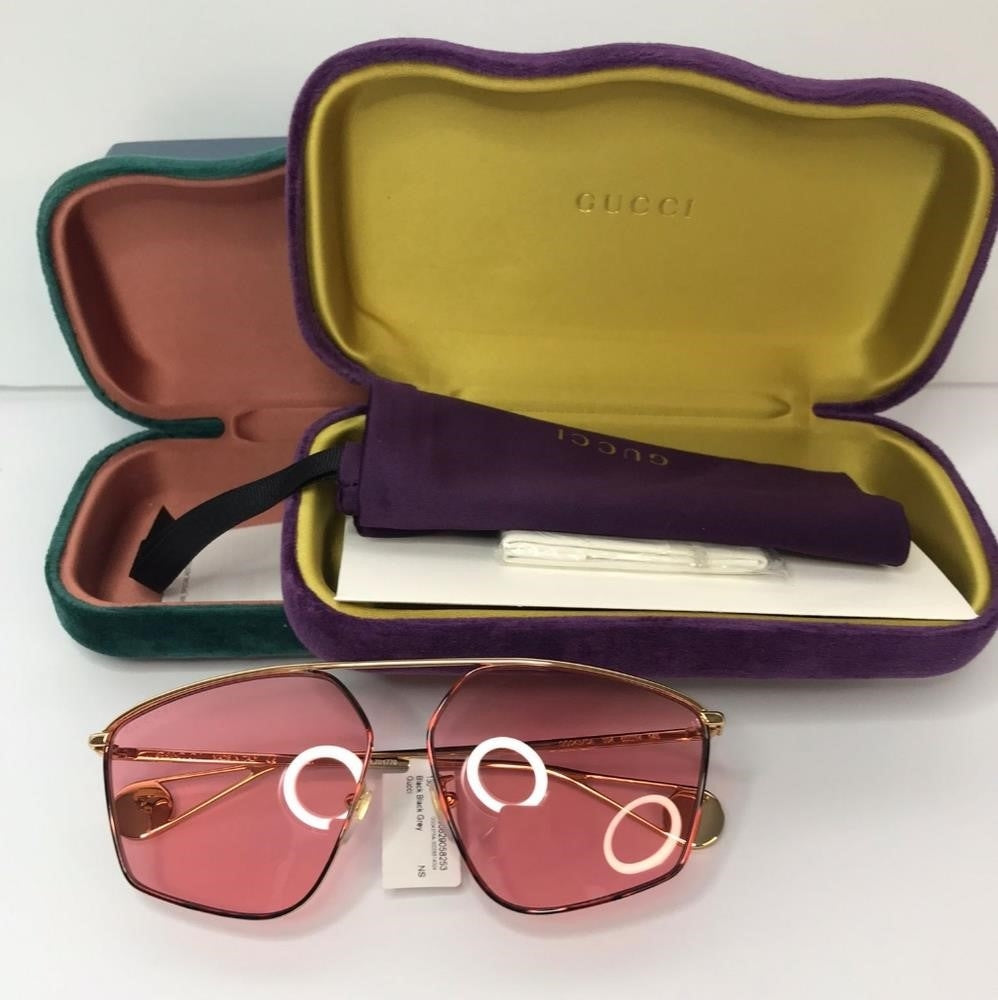 New - 💯original Gucci Pink Acetate GG0437SA Geometric Sunglasses