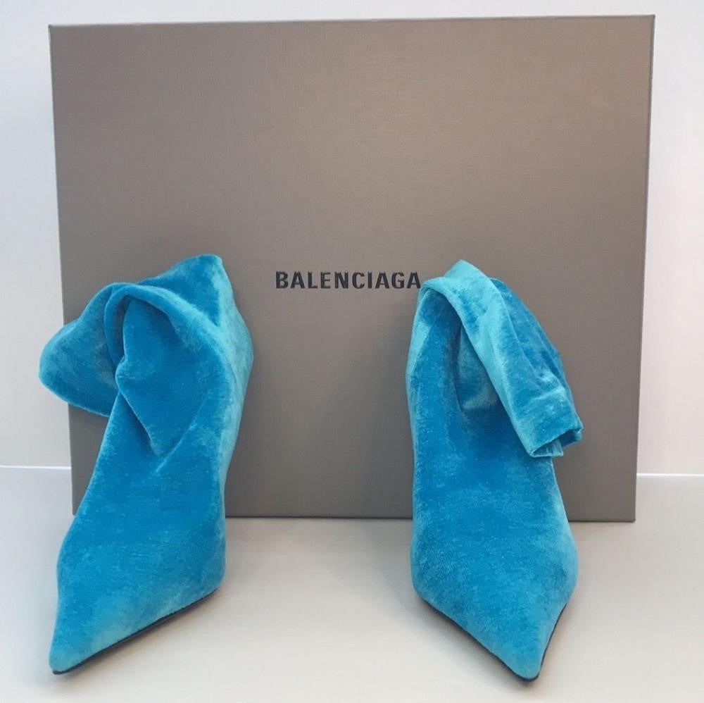 New 💯 Original Balenciaga Blue Velvet Knife Ankle Boot