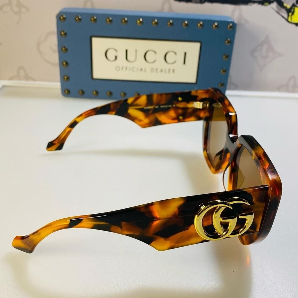 New Gucci Brown Geometric Ladies Sunglasses Oversized GG0956S 007 54