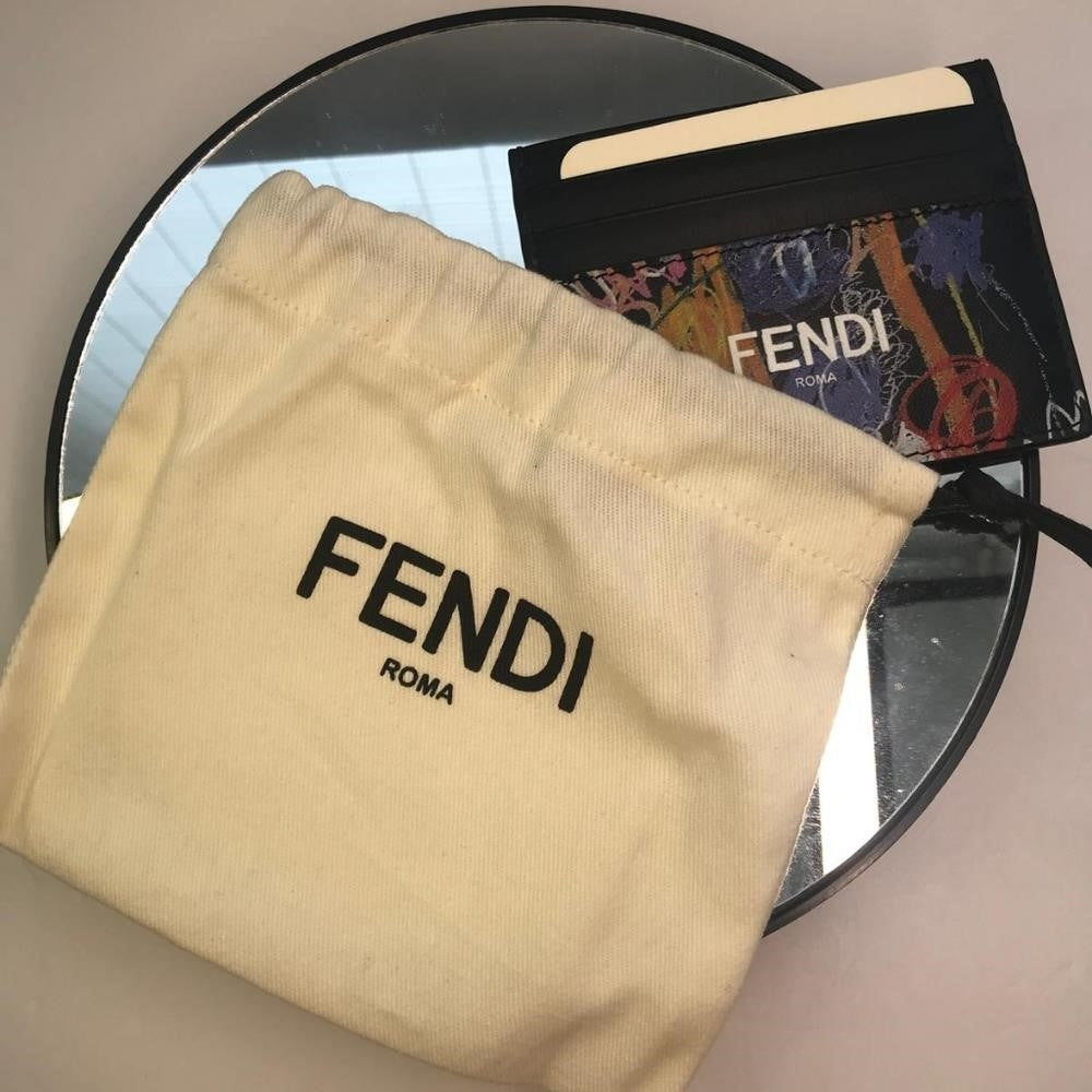 New Original Fendi Noel Fielding Print Card Holder 'Nero