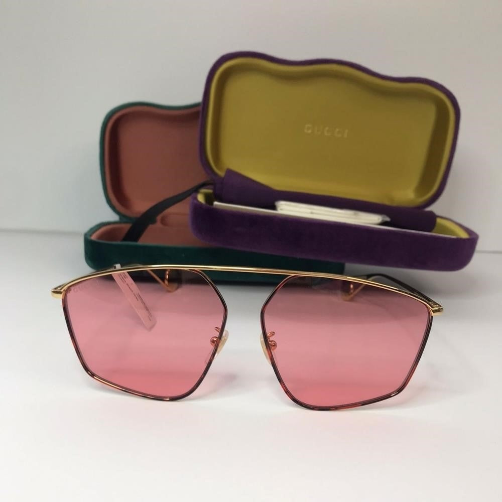 New - 💯original Gucci Pink Acetate GG0437SA Geometric Sunglasses