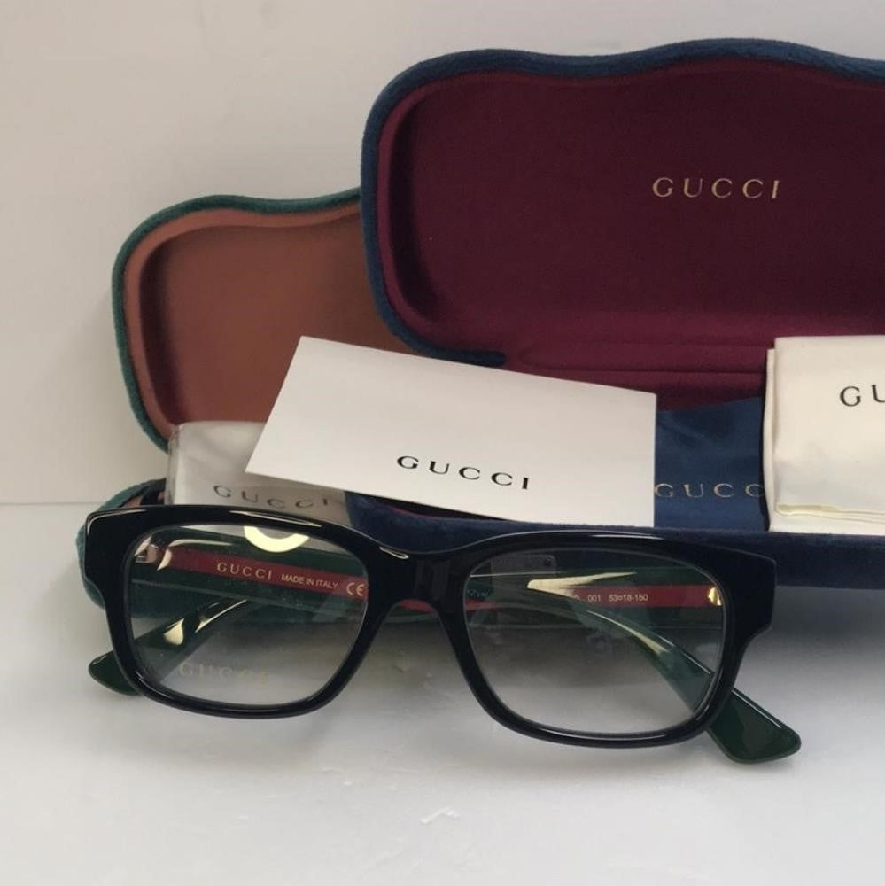 Gucci Eyeglasses Urban GG0343O GG/0343O 007 Black/Green/Red Optical Frame