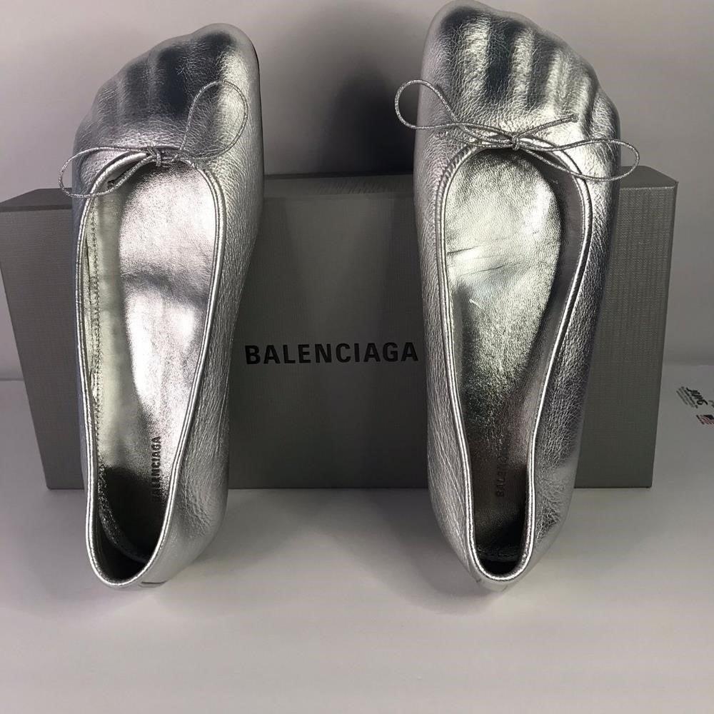 New Authentic BALENCIAGA  Anatomic Pump Metallic-Leather Ballet Flats