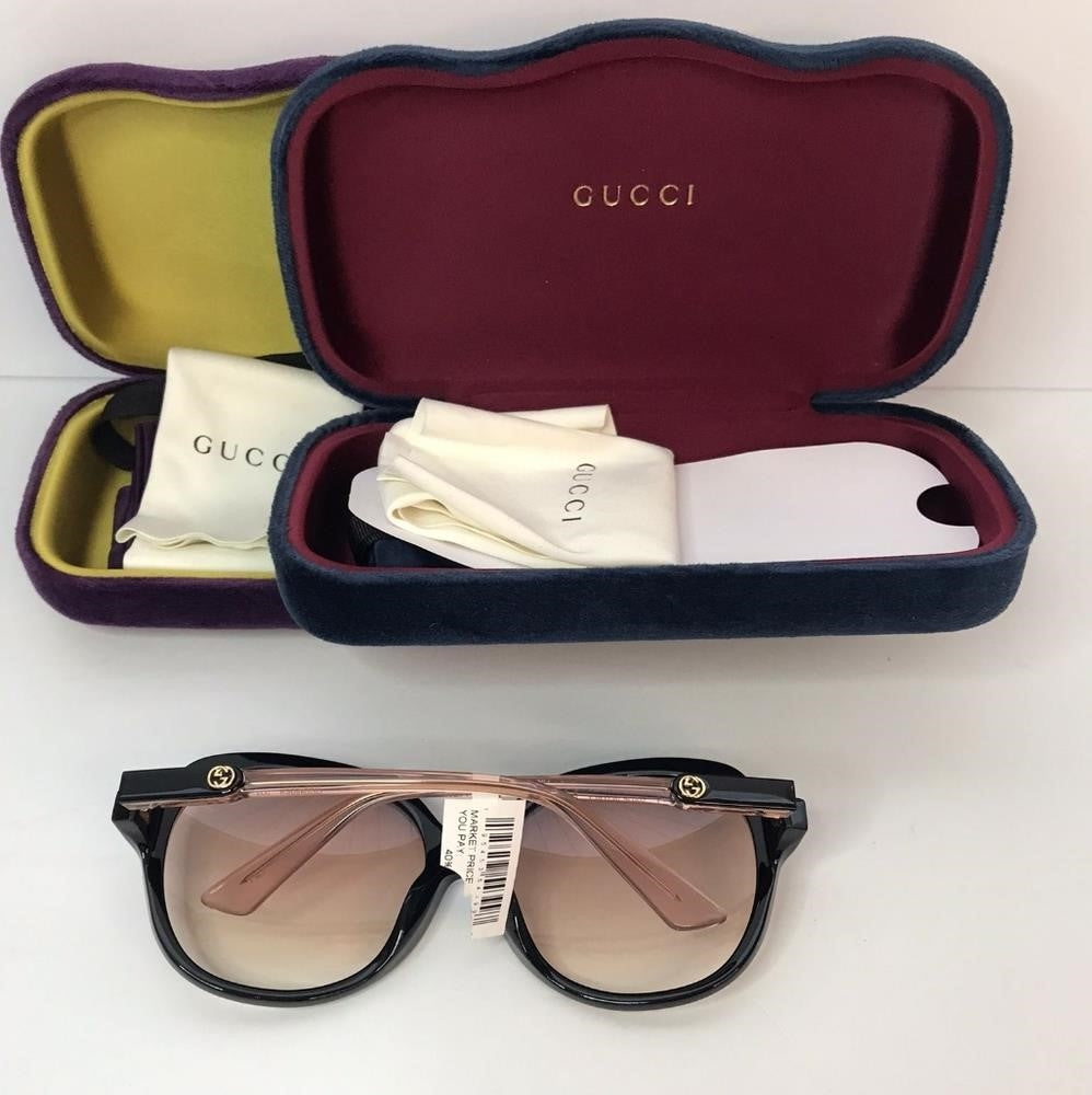 💯 Auth GUCCI Square Sunglasses GG0489SA 003 Black Gold Interlocking GG Pink