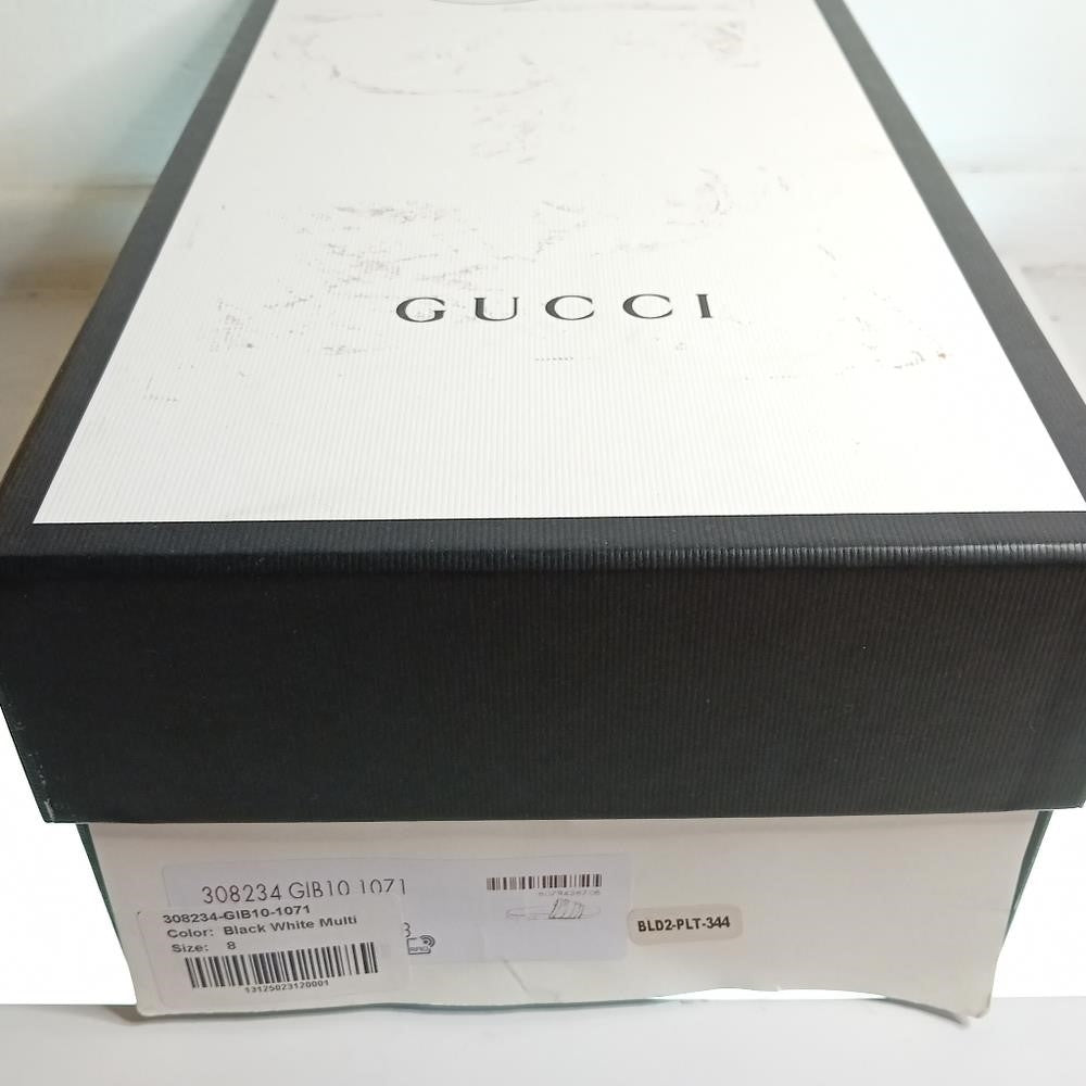 New Gucci 💯Authentic  WEB RUBBER Slides IN BLACK Blue / Red & White Sandals