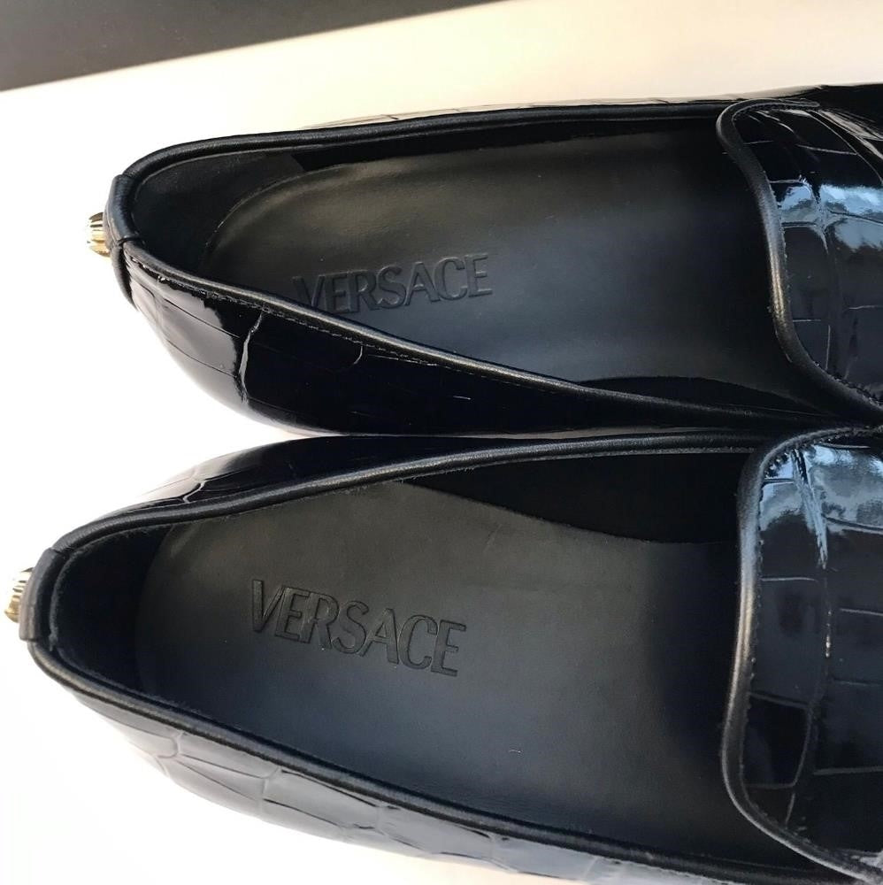 New Original Versace Men Croc Embossed Calfskin Smoking Slipper