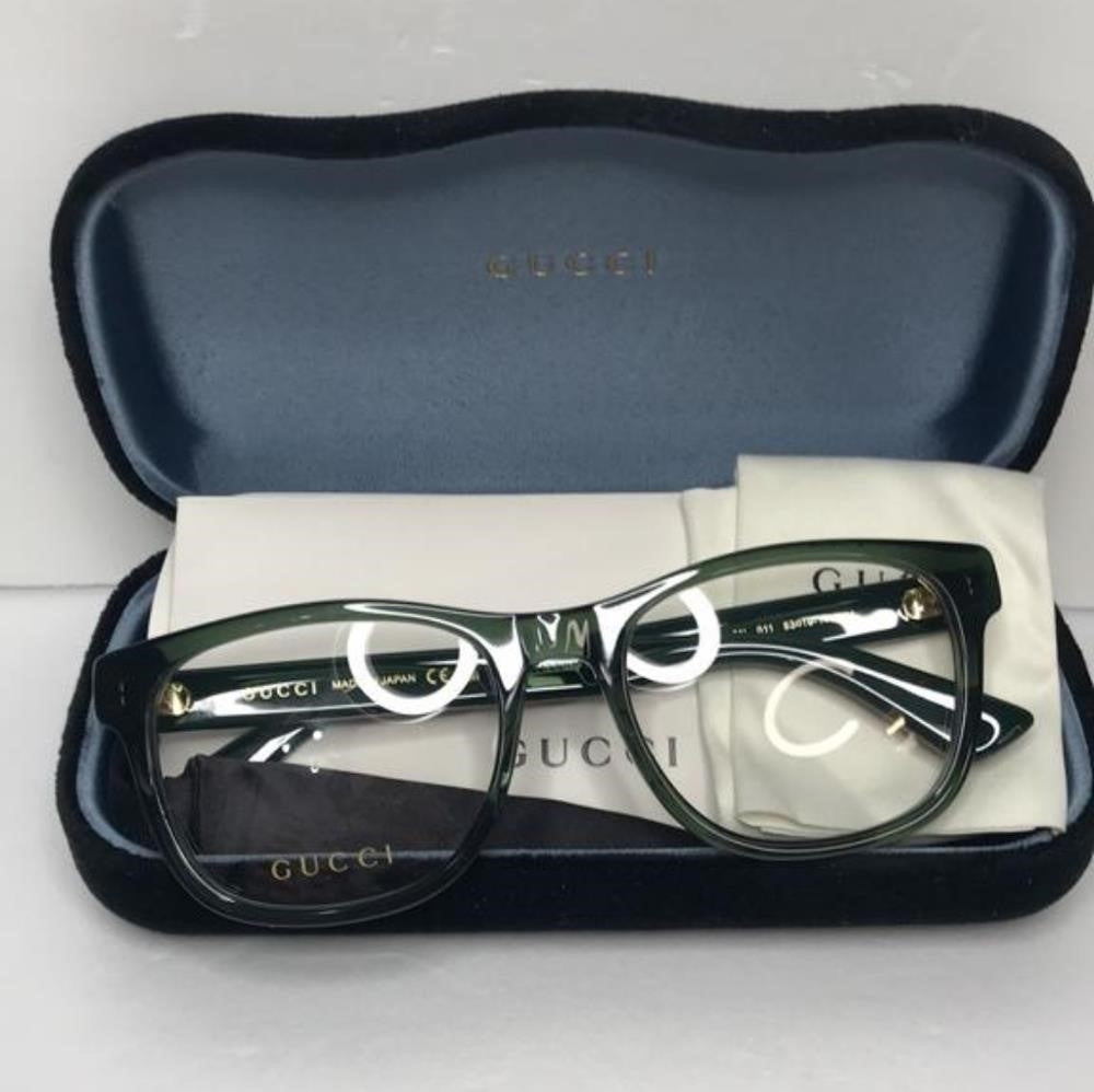 New- 💯 Original Gucci GG0004ON 011 Green with Red Stripe Square Men`s Eyeglas