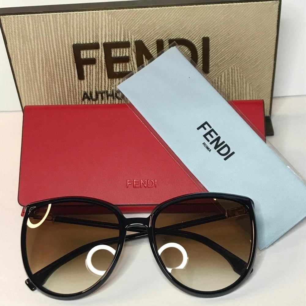 Original -New FENDIAccetate Cat Eye Sunglasses FF 0432/G/S Black Gold