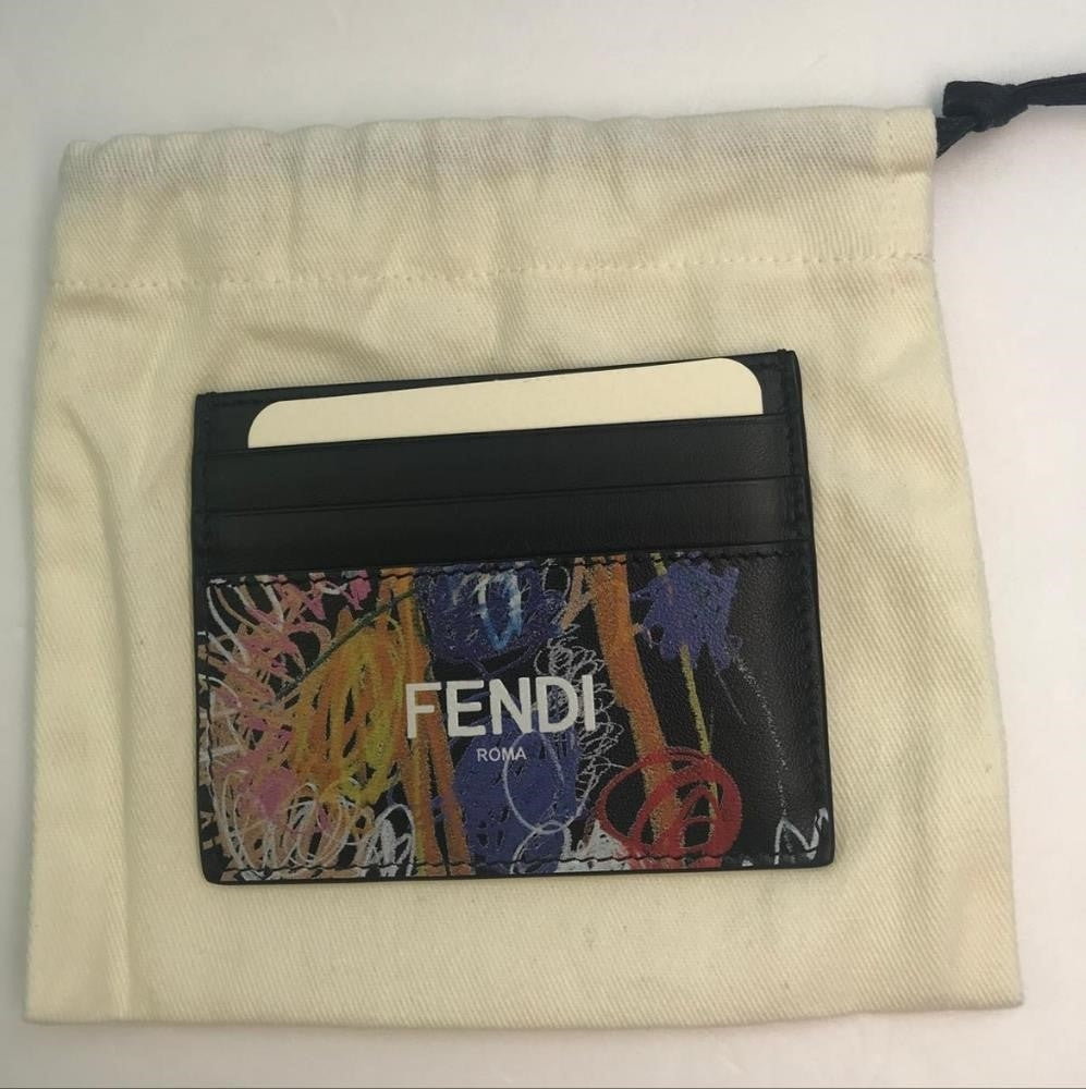 New Original Fendi Noel Fielding Print Card Holder 'Nero