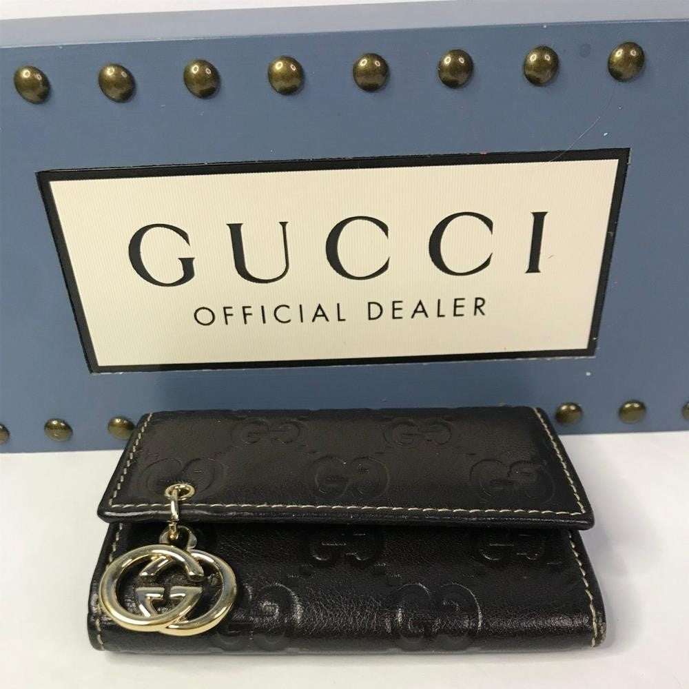 💯 Original GUCCIImprime Monogram GG Pierce 6 Key Case Black