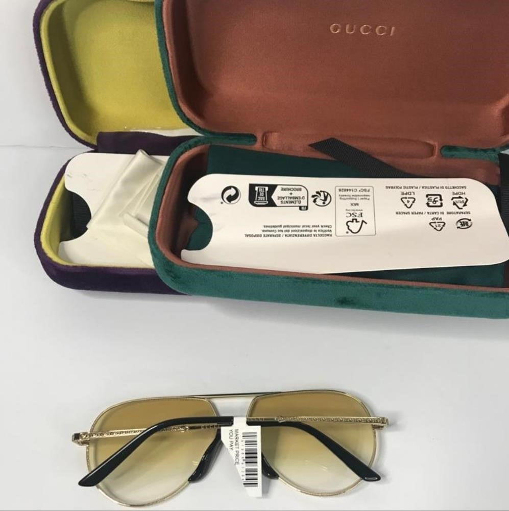 New - 💯 Original  Gucci Gold Tone/Yellow Gradient GG0432S Aviator Sunglasses