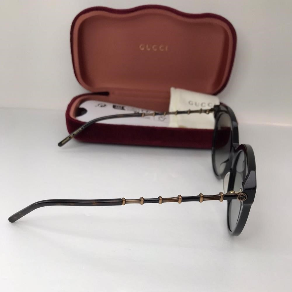 New  - 💯 Original  GG0653SZ 001 Gucci Round Acetate Bamboo Effect Arms Sunglass