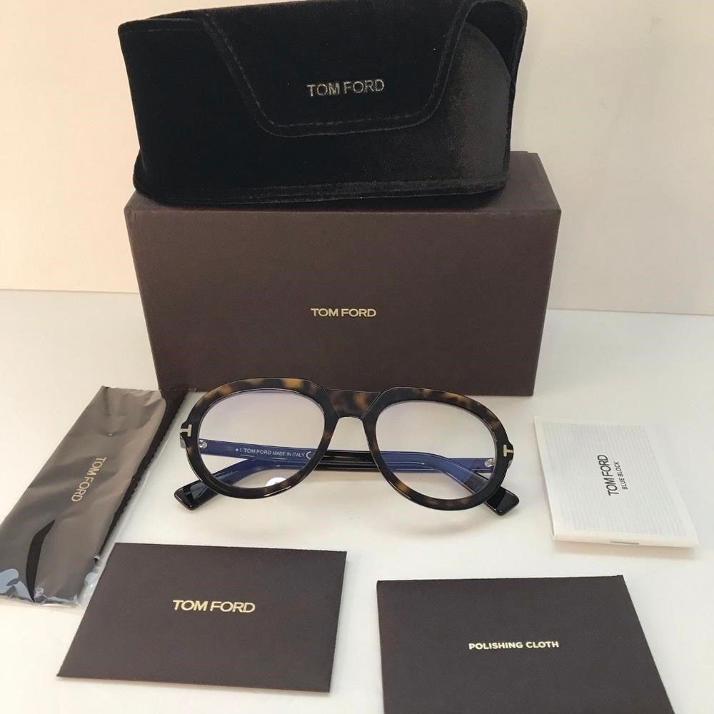 New 💯 Tom Ford FT5756-B Eyeglasses Dark Havana / Clear / Blue Block Lens Men's