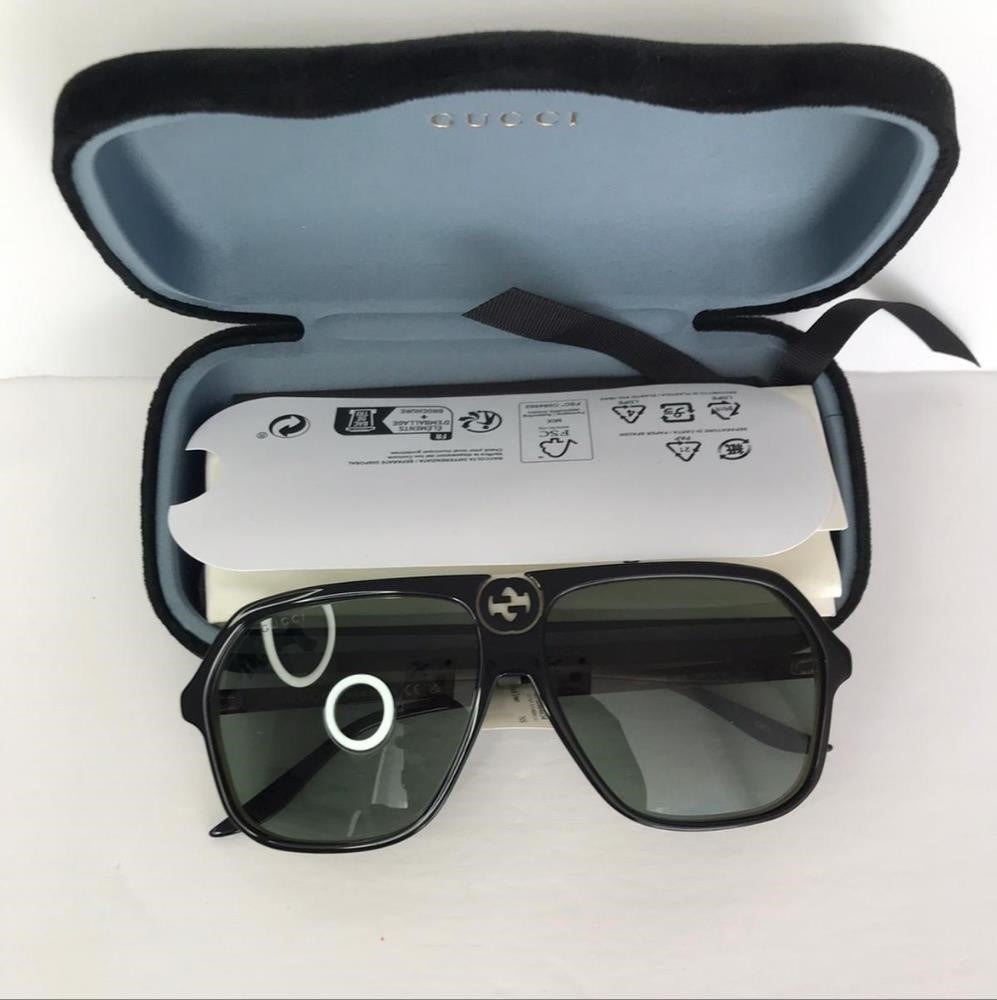 Gucci Gg0734s 004 Square Aviator Negro Acetato Original