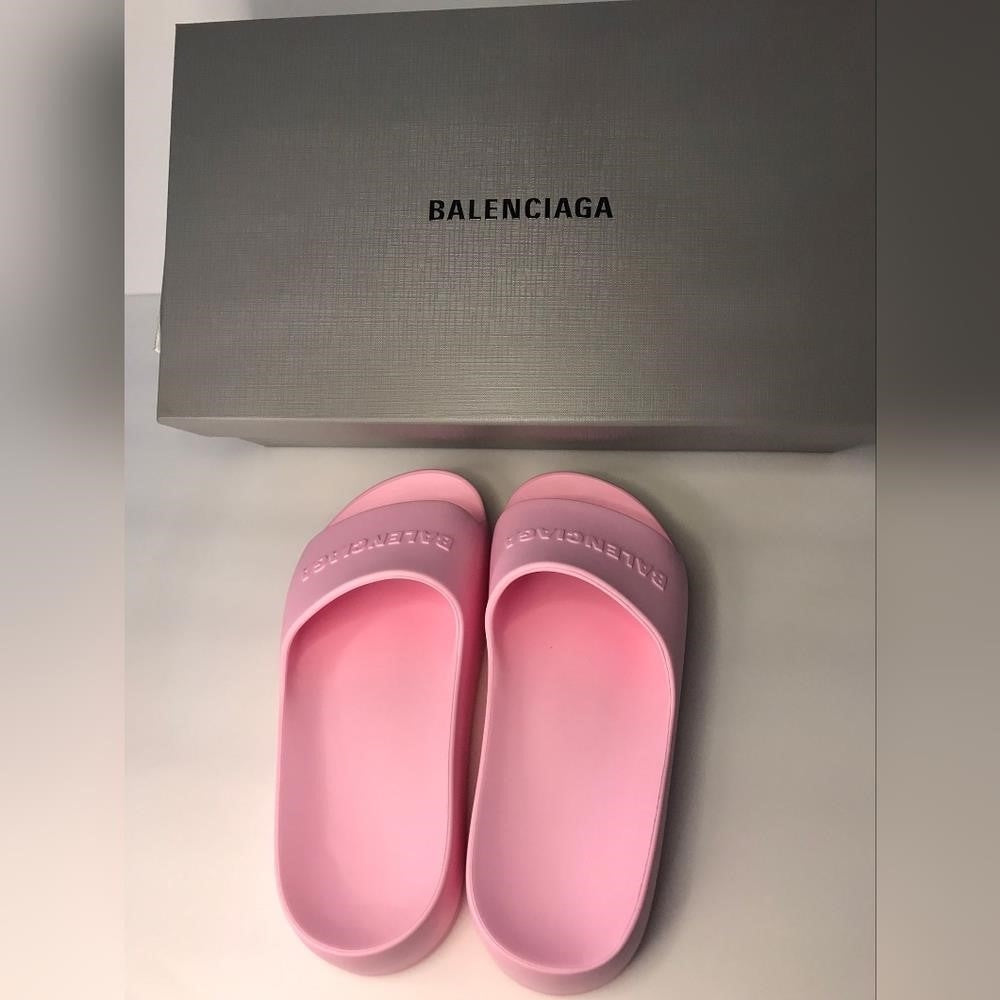 New Original Balenciaga pink Logo Platform Slide Sandal