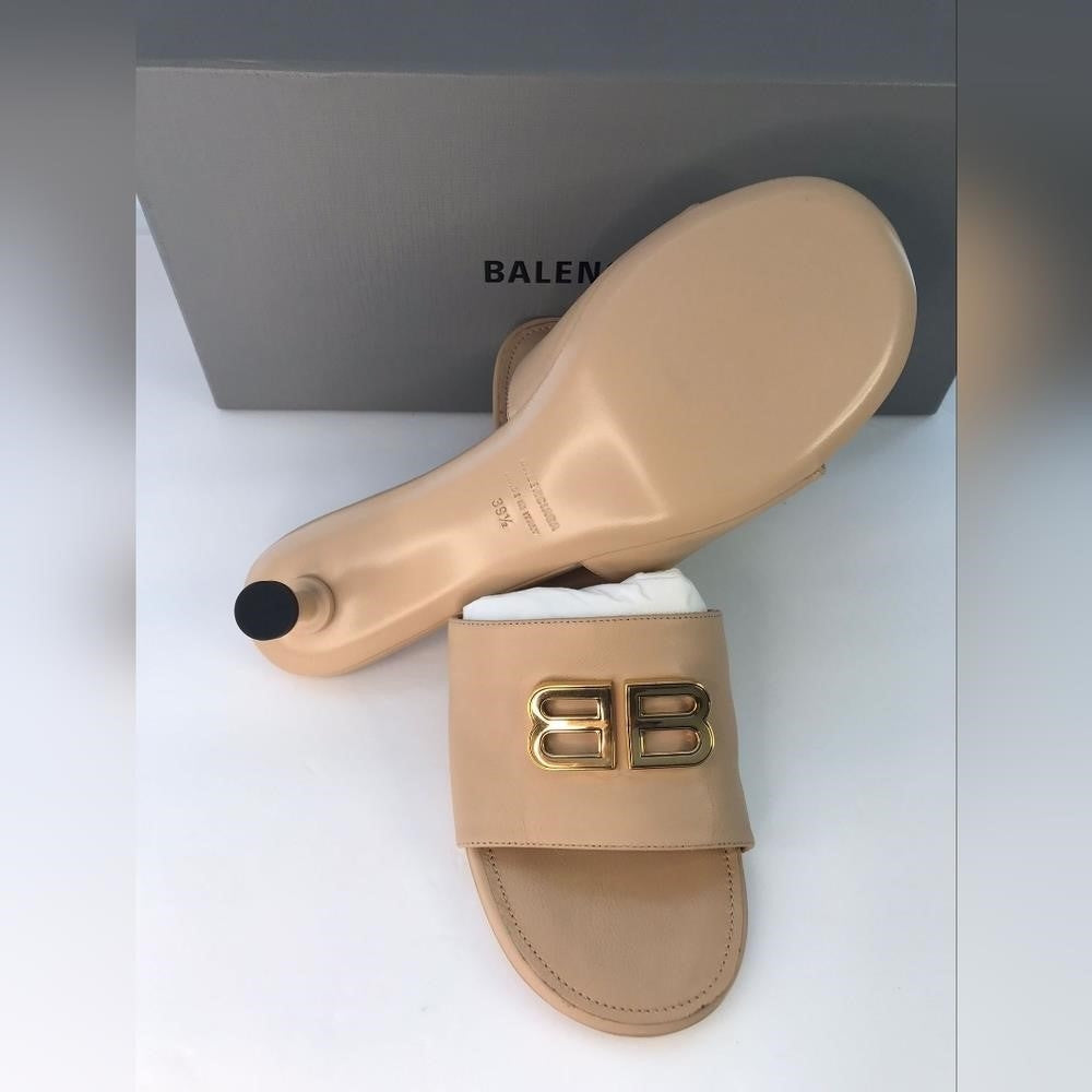 New 💯 Authentic Balenciaga "Bb" Logo Plaque Heeled Mules