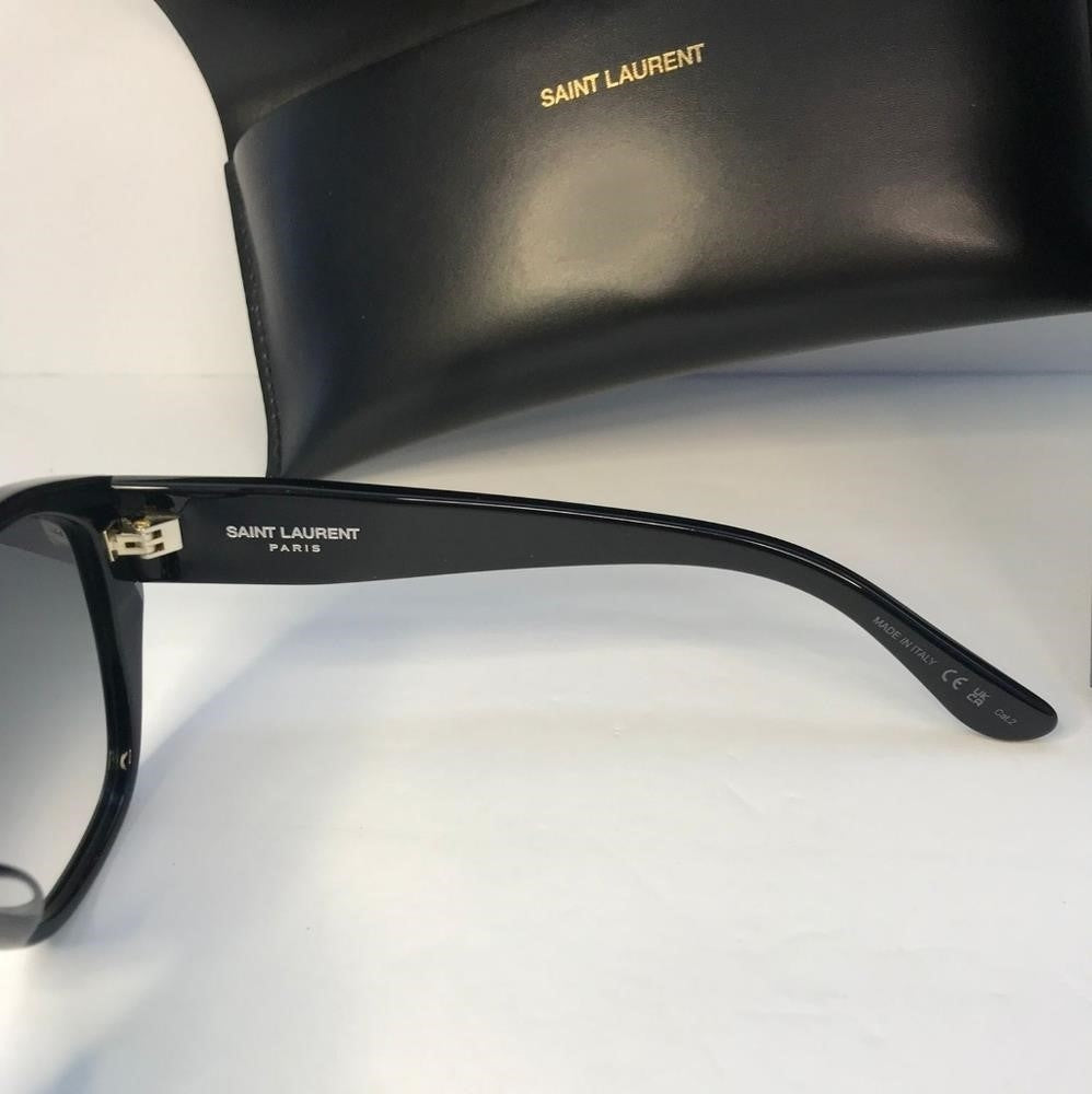 SAINT LAURENT YSL SLM8/F 001 Black Grey Gold Logo 57 mm Women's Sunglasses