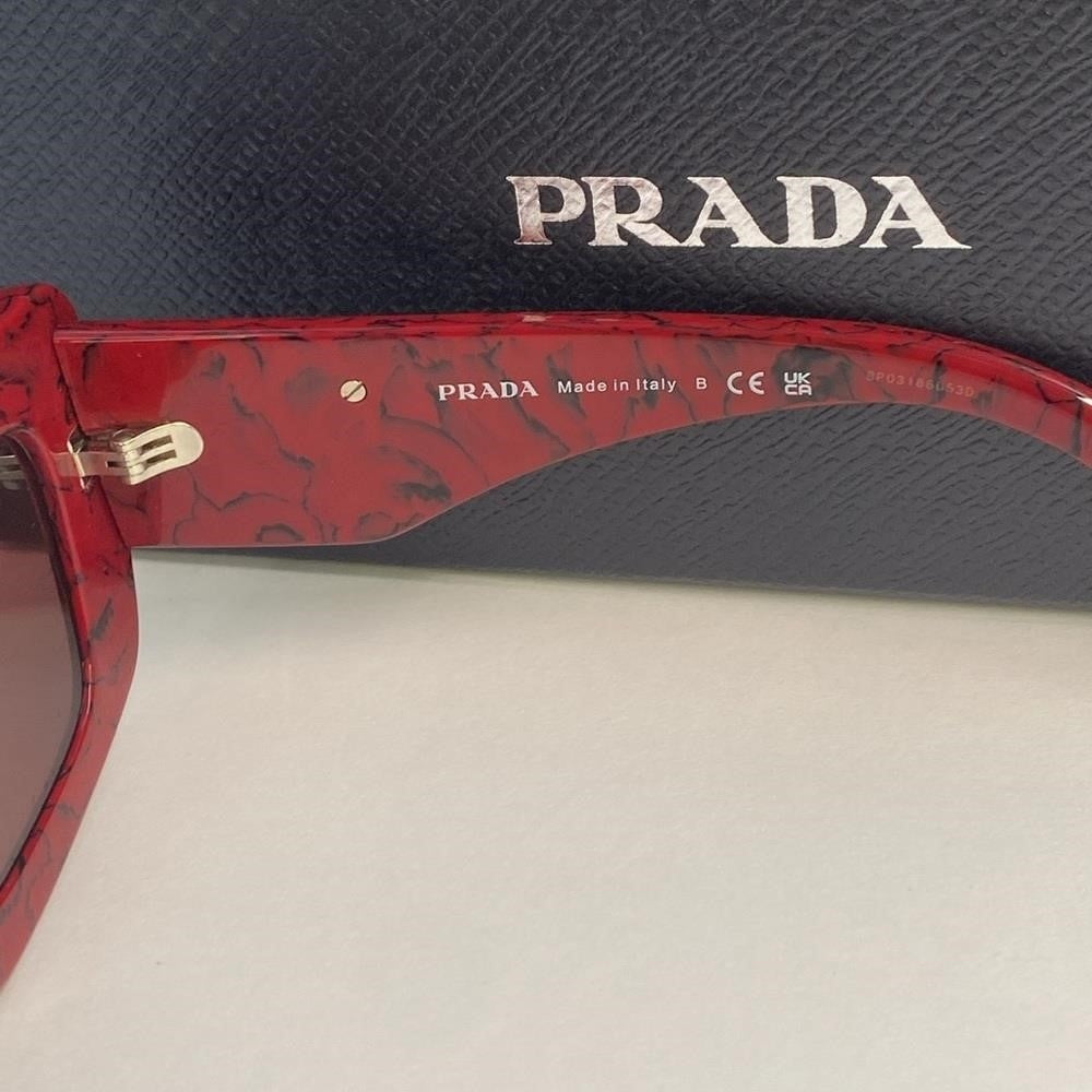 New Authentic PRADA  Acetate Symbole Sunglasses SPR 13Z Red Marble