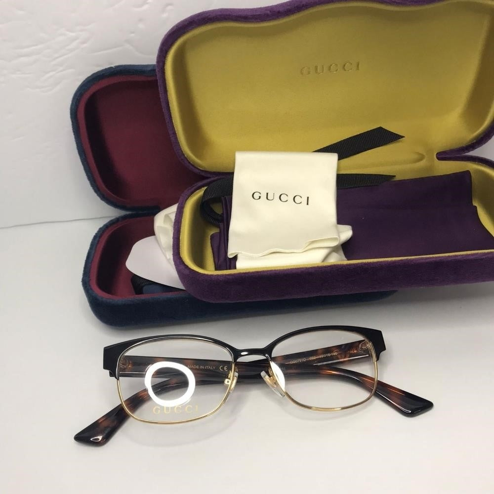 💯 orig Gucci GG0751O Women's Black Havana Frame Demo Lens Square Eyeglasses