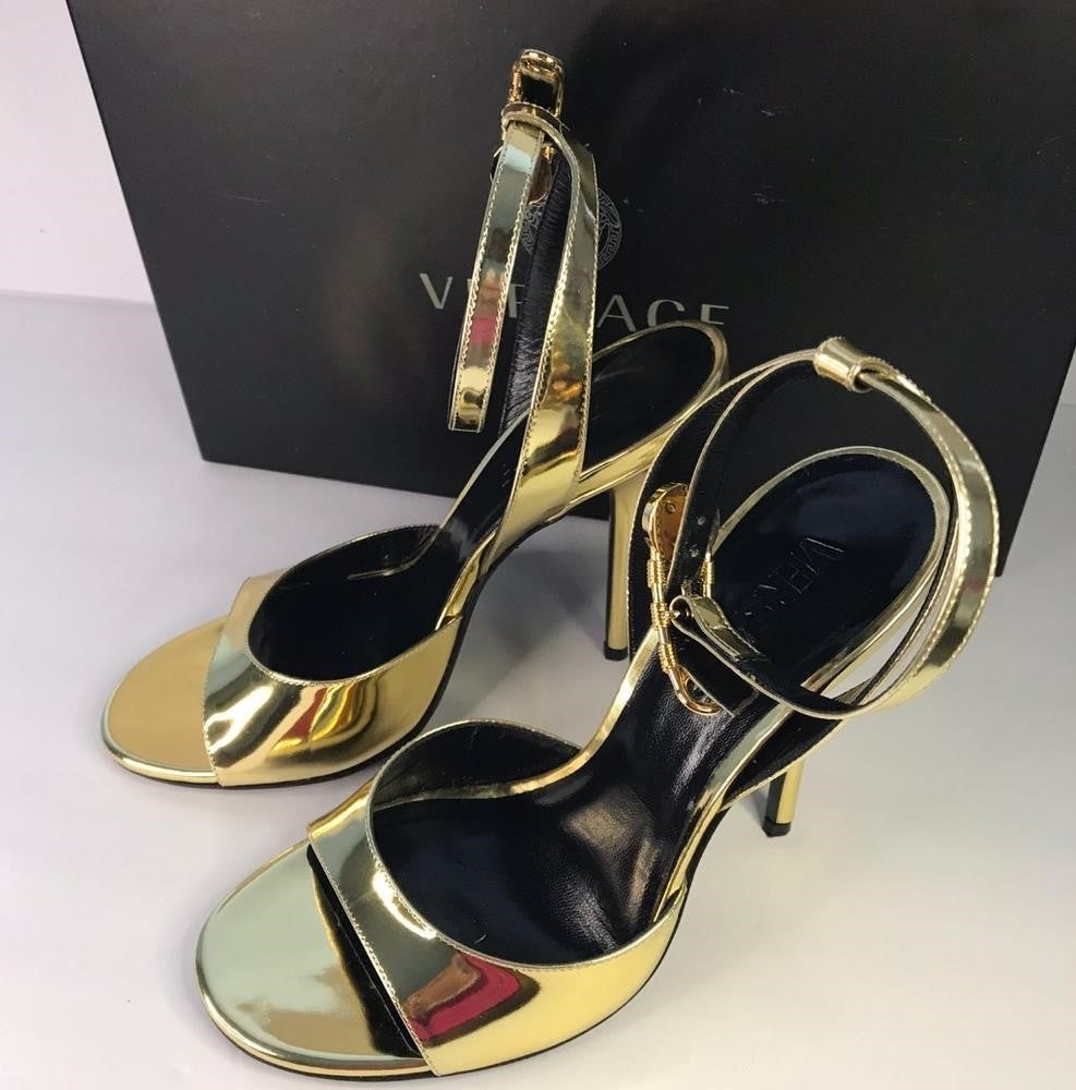 New Authentic VERSACE Safety Pin High-Heel Sandals